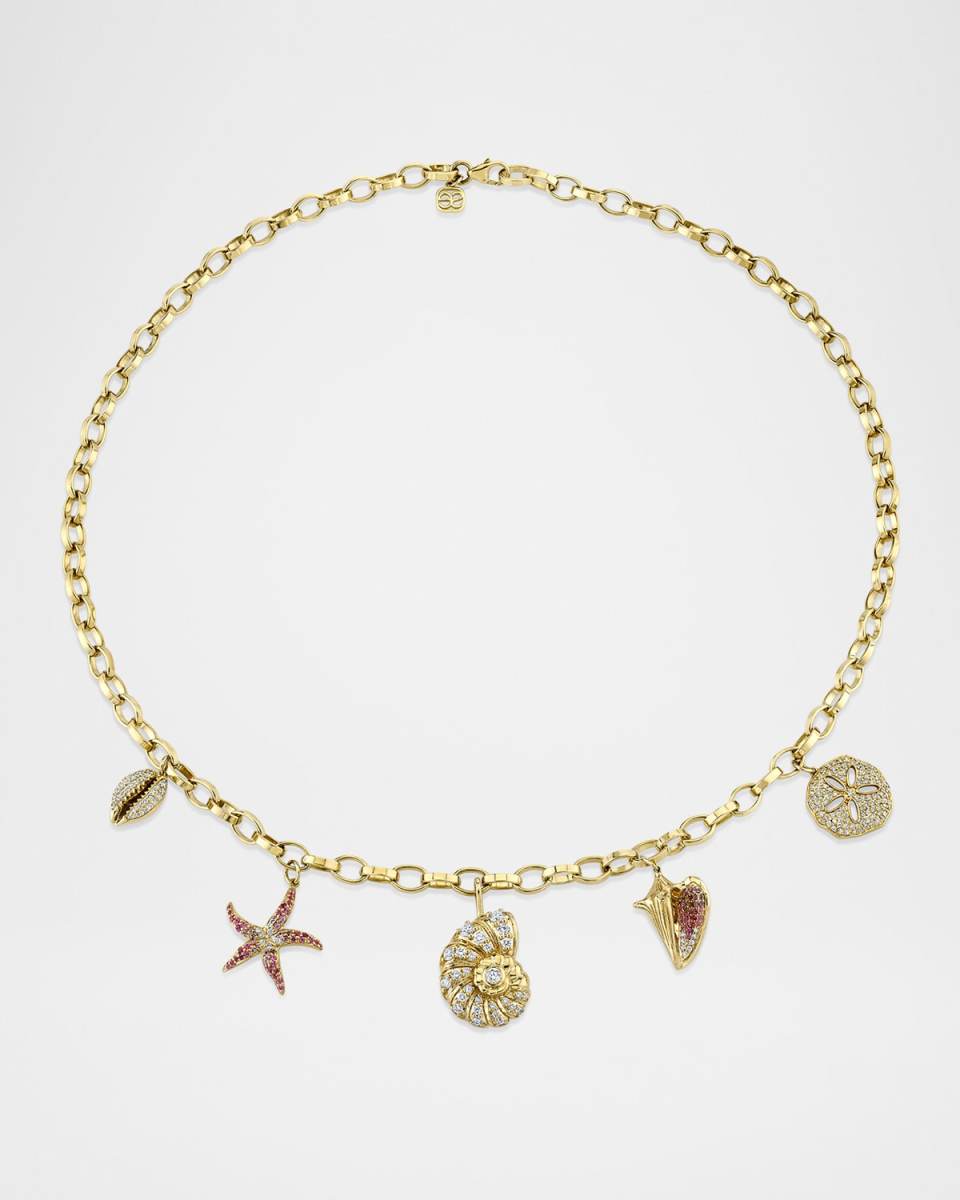18K Yellow Gold Multi Sea Charm Necklace